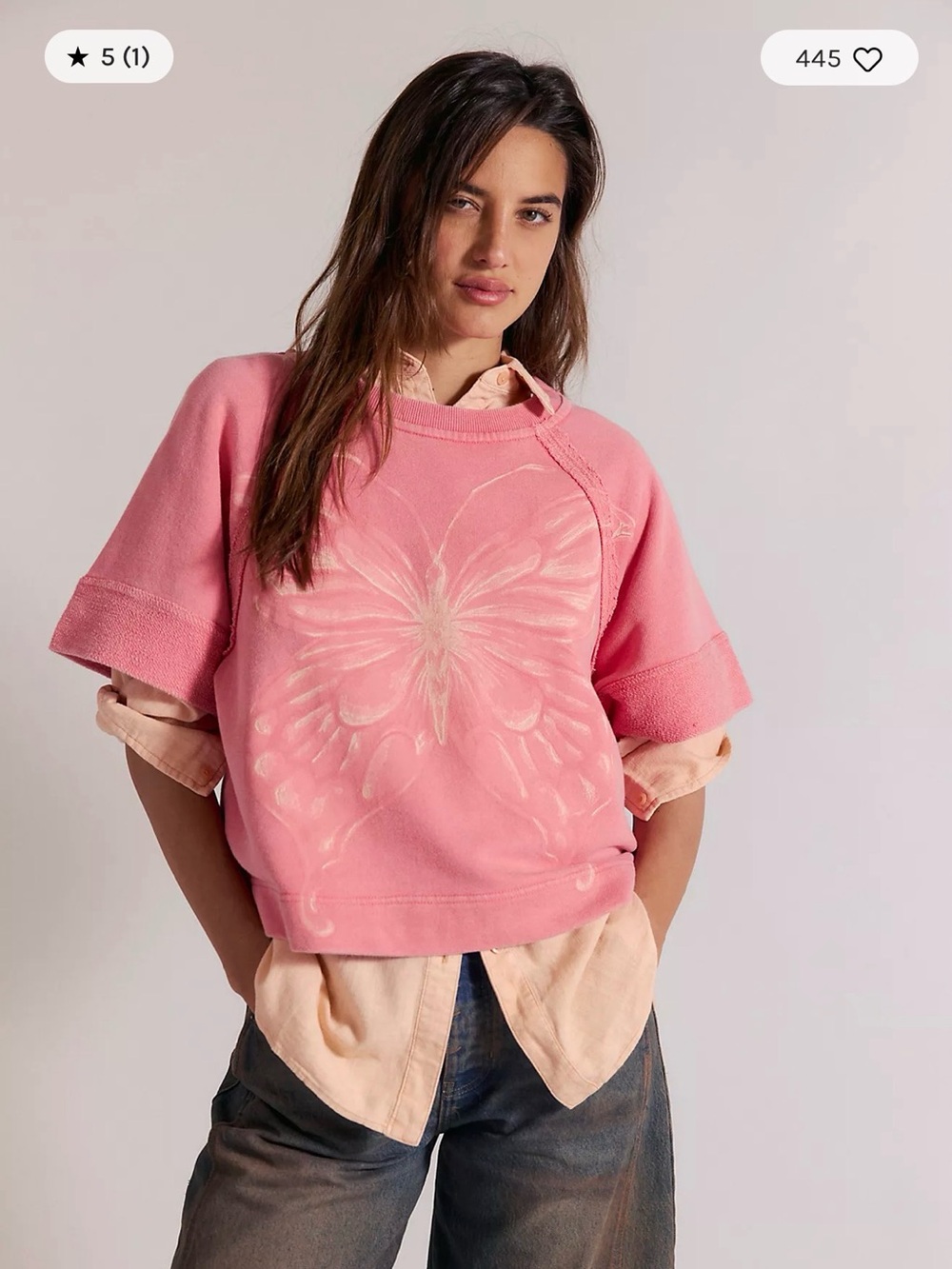 Free People Dahlia Butterfly Graphic Pullover Sweatshirt Vintage Rosetta Combo S - Picture 1 of 8